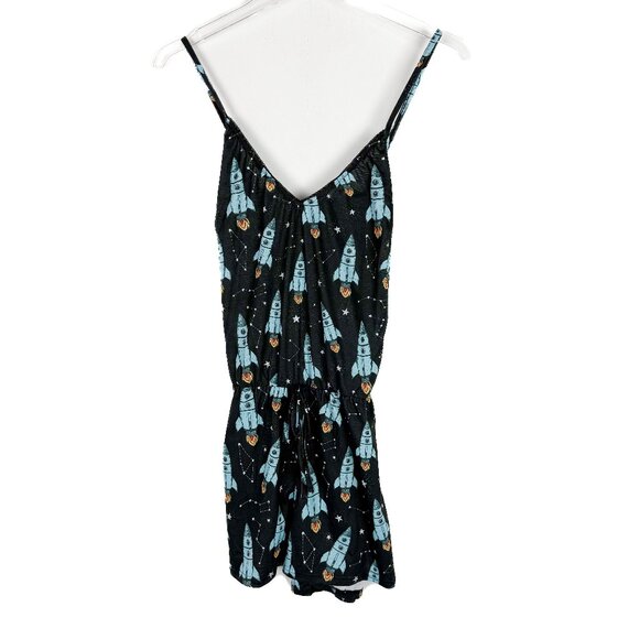 NWT Modcloth Breakfast for Dinner Easy Does It Sleep Romper Rockets Size Medium - Picture 2 of 12
